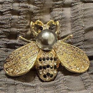 Vintage Style Gold Bee Brooch with Black Accents
